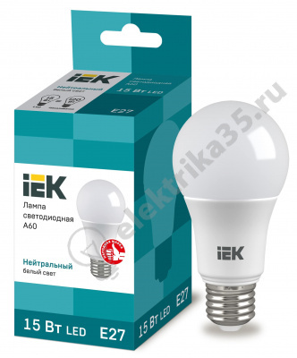 Лампа светодиодная LED 15вт 230в Е27 белый IEK (LLE-A60-15-230-40-E27) 