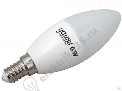 Лампа светодиодная LED 6вт 230в Е14 белый мат.свеча Gauss (33126)