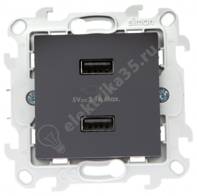 Механизм зарядного устройства розетка 2хUSB Simon24 графит 2411096-038