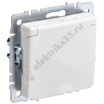 Мех-м розетки 1-м BRITE с з/к., защ. шт., защ. крышкой, IP44 бел. IEK BR-R16-16-44-K01