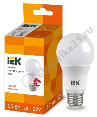 Лампа светодиодная LED 15вт 230в Е27 теплый IEK (LLE-A60-15-230-30-E27)