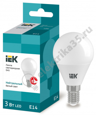 Лампа светодиодная LED 3вт 230в E14 белый матовый шар IEK (LLE-G45-3-230-40-E14) 