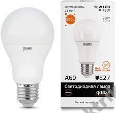 Лампа светодиодная LED 10 вт 230в E27 теплая Gauss (23210)