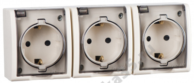 Розетка 3-м ОП Simon15 с защ. крышкой с заземл. IP54 сл. кость Simon 1594437-031