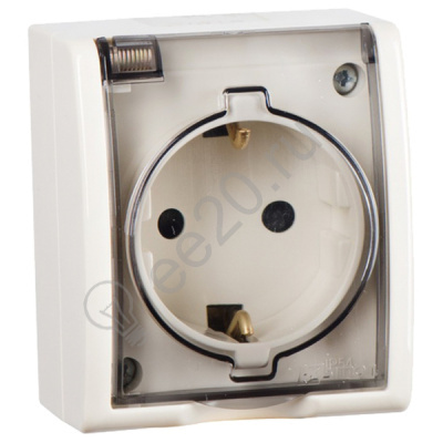 Simon15 Aqua Розетка 2Р+Е Schuko с крышкой полупр. IP54 16А 250В винтовой зажим S15A сл. кость