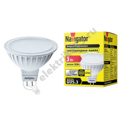 Лампа светодиодная 3вт 230в GU5.3 4000К Navigator (94127 NLL-MR16)
