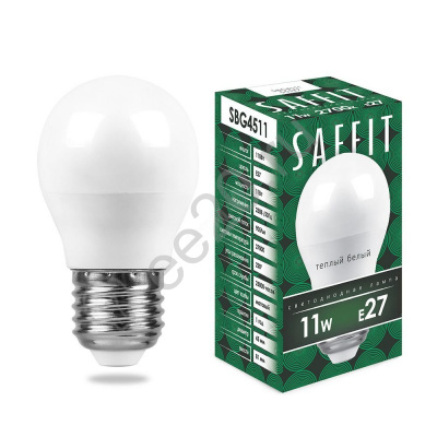 Лампа светодиодная LED 11вт 230в Е27 теплый матовый шар SAFFIT (55137)