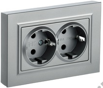 Розетка 2-м BRITE с з/к., алюм. IEK	BR-R21-16-K47-F 