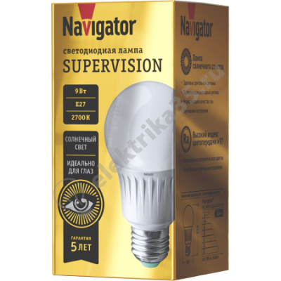 Лампа светодиодная LED 9вт 230в E27 2700K белая грушевидная Navigator (80548)