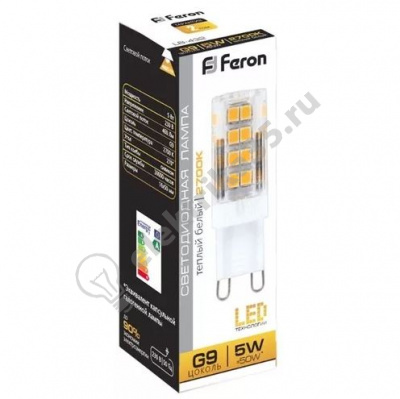 Лампа светодиодная LED 5вт 230в G9 теплый Feron (25636)