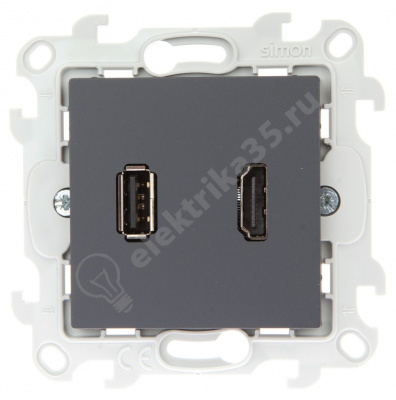 Механизм коннектора HDMI+USB 2.0 Simon24 графит 2411095-038