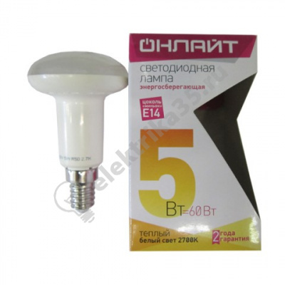 Лампа светодиодная LED зеркальная 5вт 230в E14 R50 теплый ОНЛАЙТ (71651 ОLL-R50)