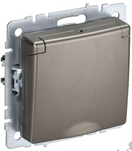 Мех-м розетки 1-м BRITE с з/к., защ. шт., защ. крышкой, IP44 шампань IEK BR-R16-16-44-K37 