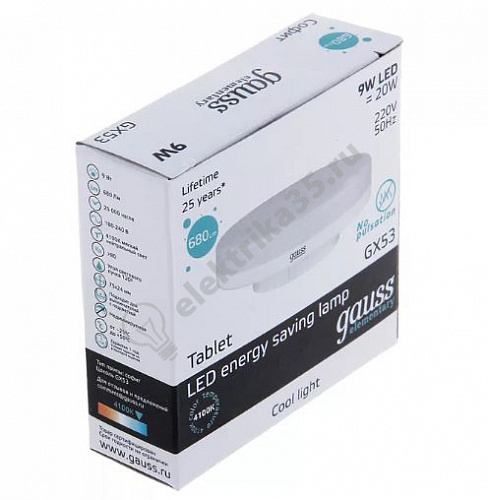 Лампа светодиодная 9вт 230в GX53 4100К Gauss (83829)