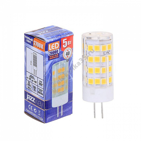 Лампа светодиодная LED 5Вт 230в G4 тёплый JazzWay (5000940)