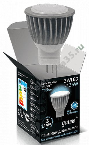 Лампа светодиодная LED 3вт 230в GU4 белый Gauss (132517203)