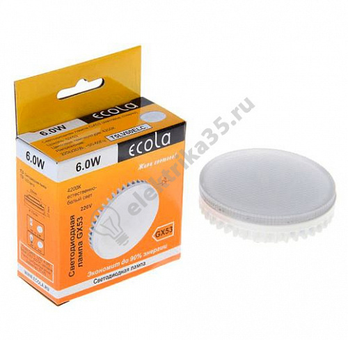 Лампа светодиодная LED 6Вт 230в GX53 белый Ecola (T5MV60ELC)