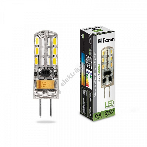 Лампа светодиодная LED 2вт 12в G4 белый FERON (25448)
